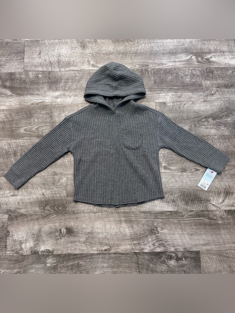 Cat & Jack NWT Long Sleeve Hooded Waffle Knit Gray Shirt Boys Sz. 4T